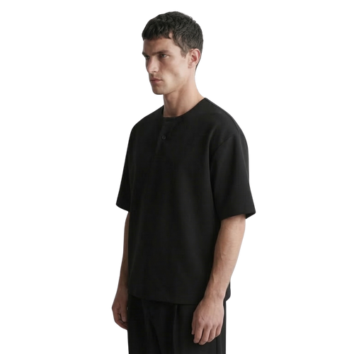 Cotton Henley T-shirt in Black