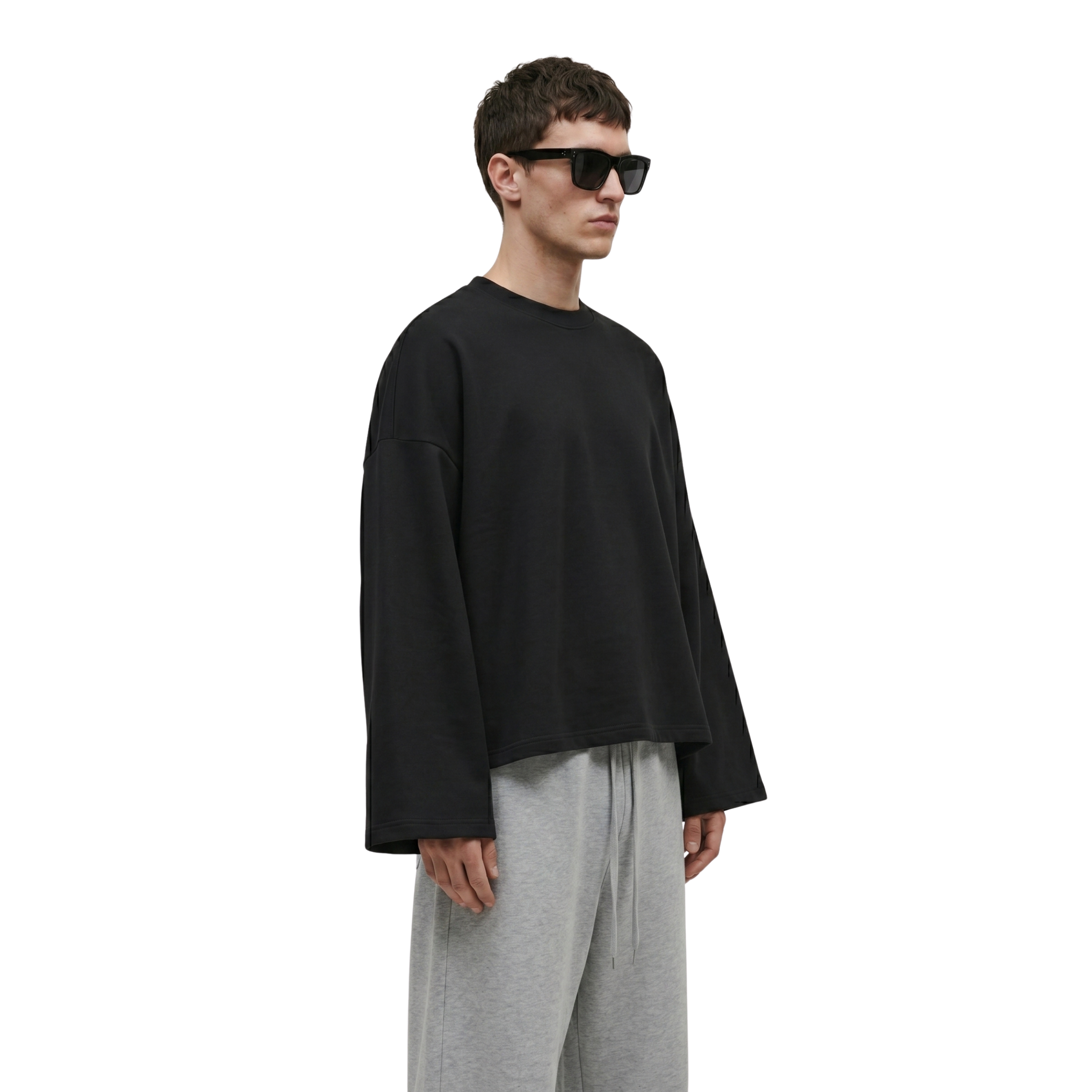 Boxy Cropped Long Sleeves T-shirt (Black)