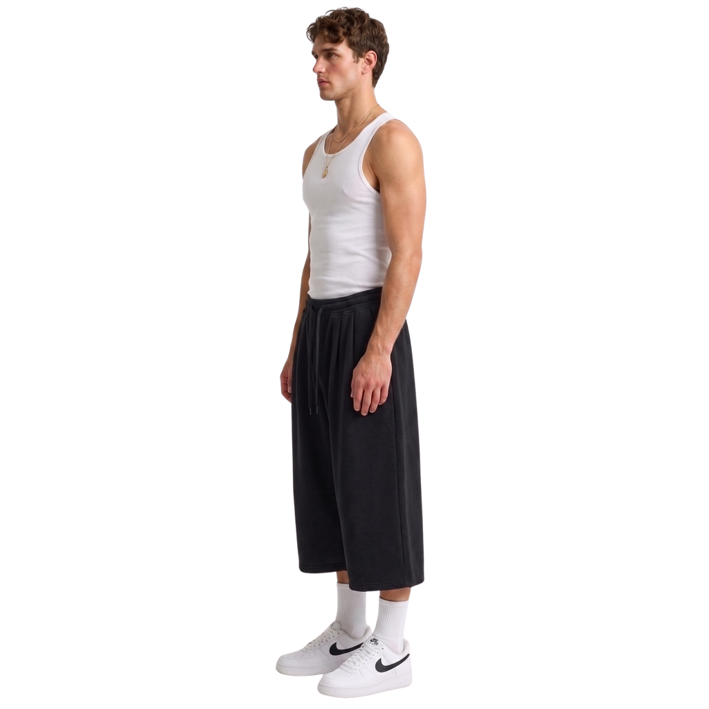 Double Pleated Long Short in Black