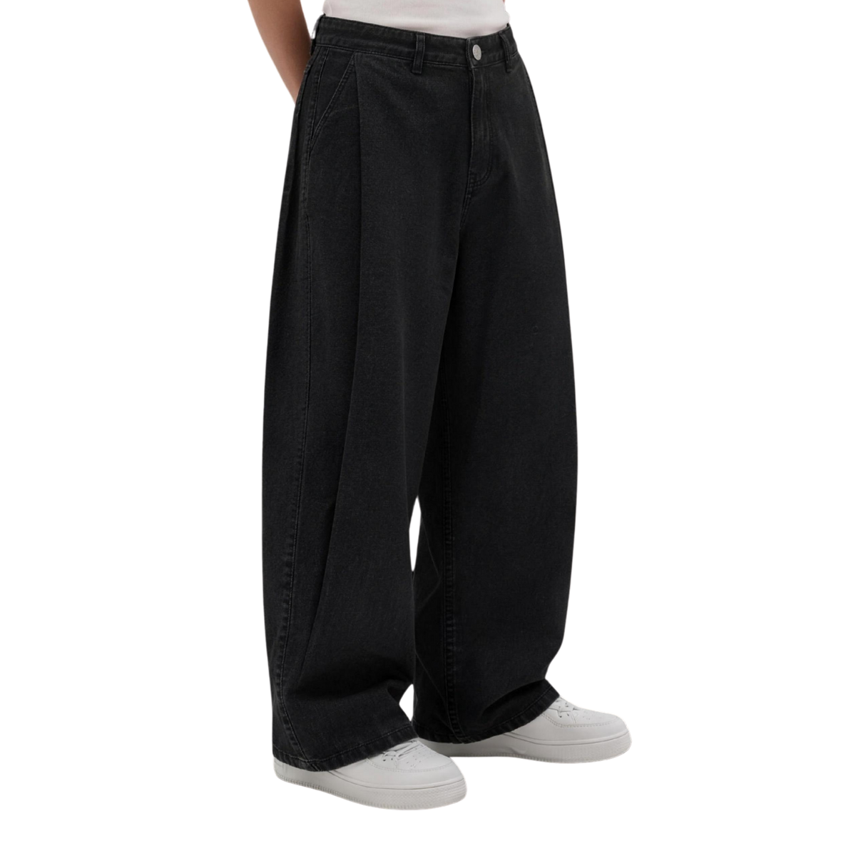 Two Tuck Pants in Denim (Black Washed)