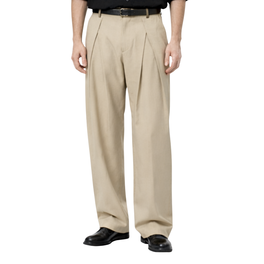 Double-Pleat Trousers (Beige)