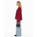 Boxy Cropped Long Sleeves T-shirt (Burgundy)