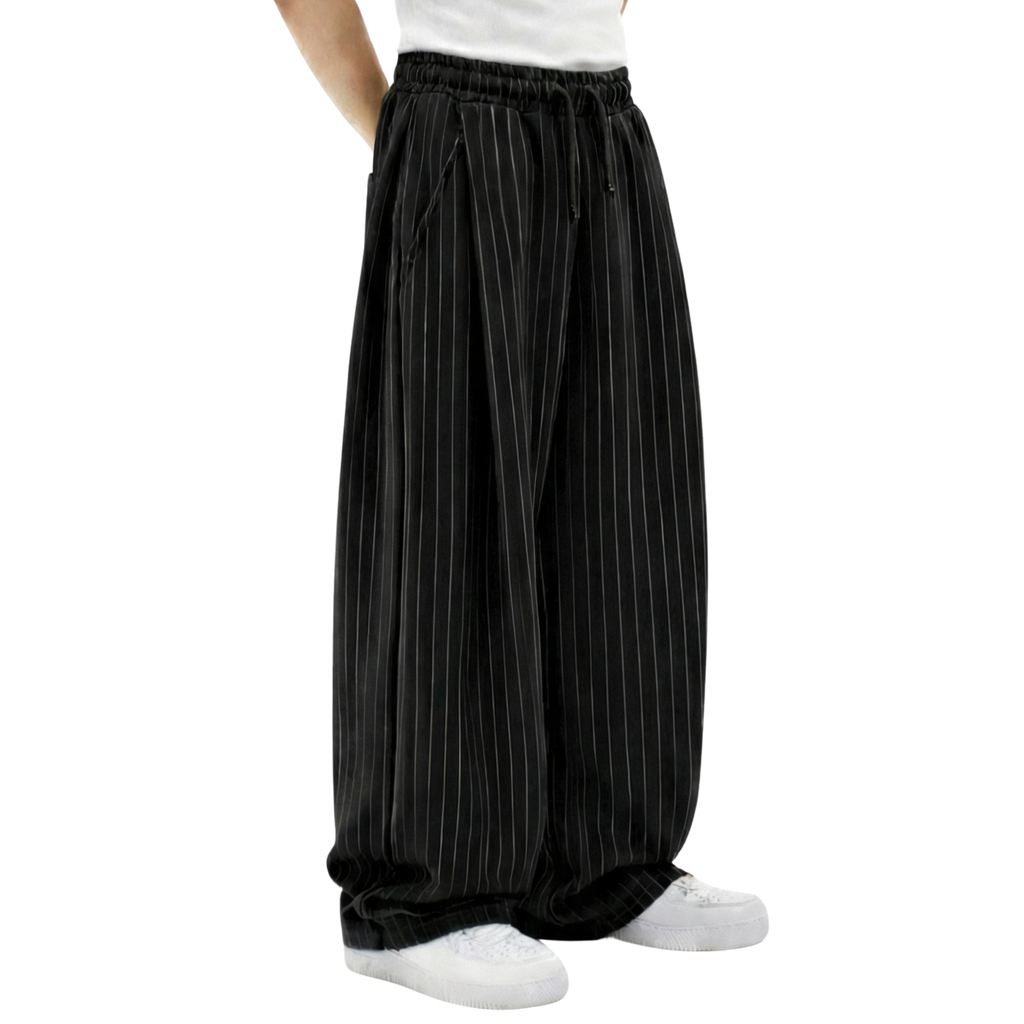 Pinstripe Two Tuck Pants (Black)