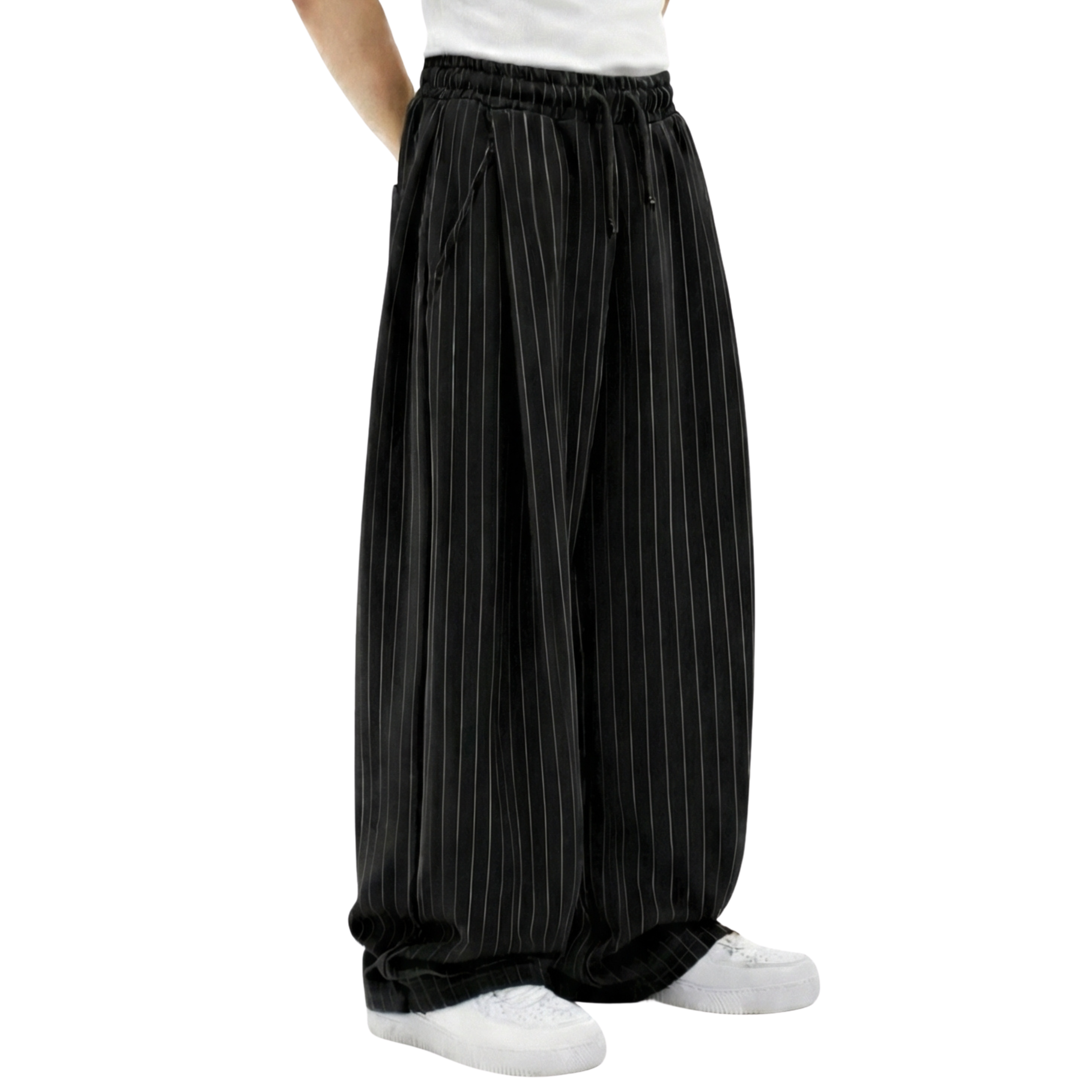 Pinstripe Two Tuck Pants (Black)