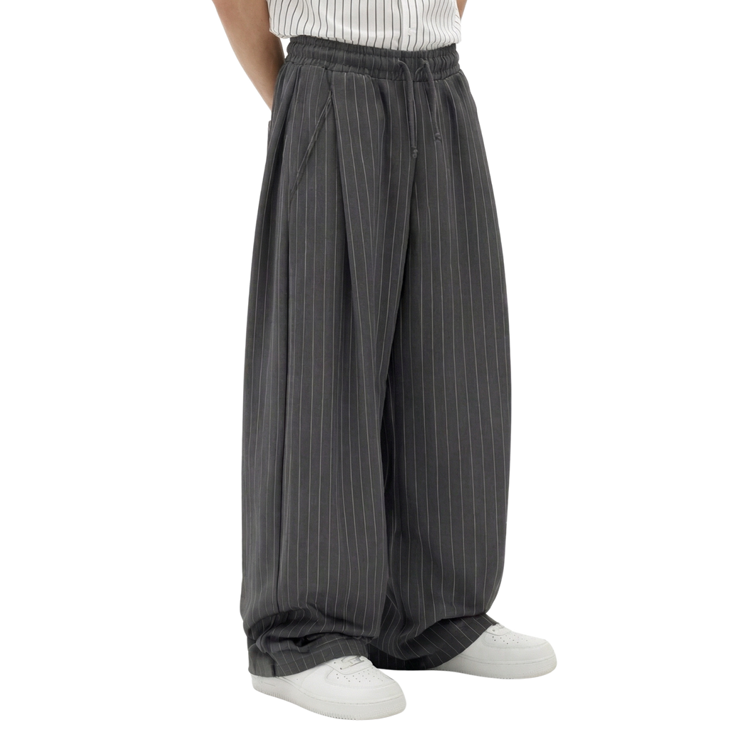 Pinstripe Two Tuck Pants (Dark Grey)