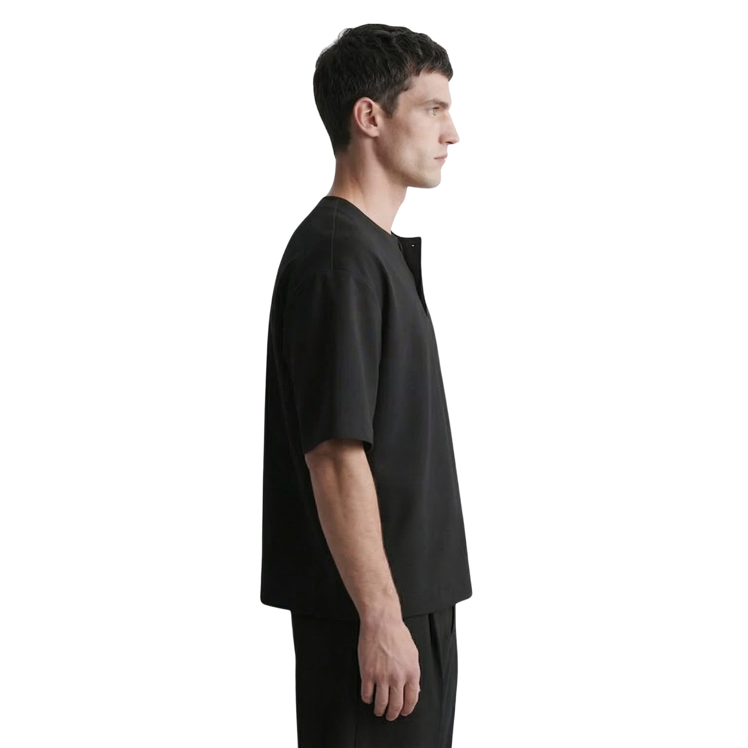 Cotton Henley T-shirt in Black