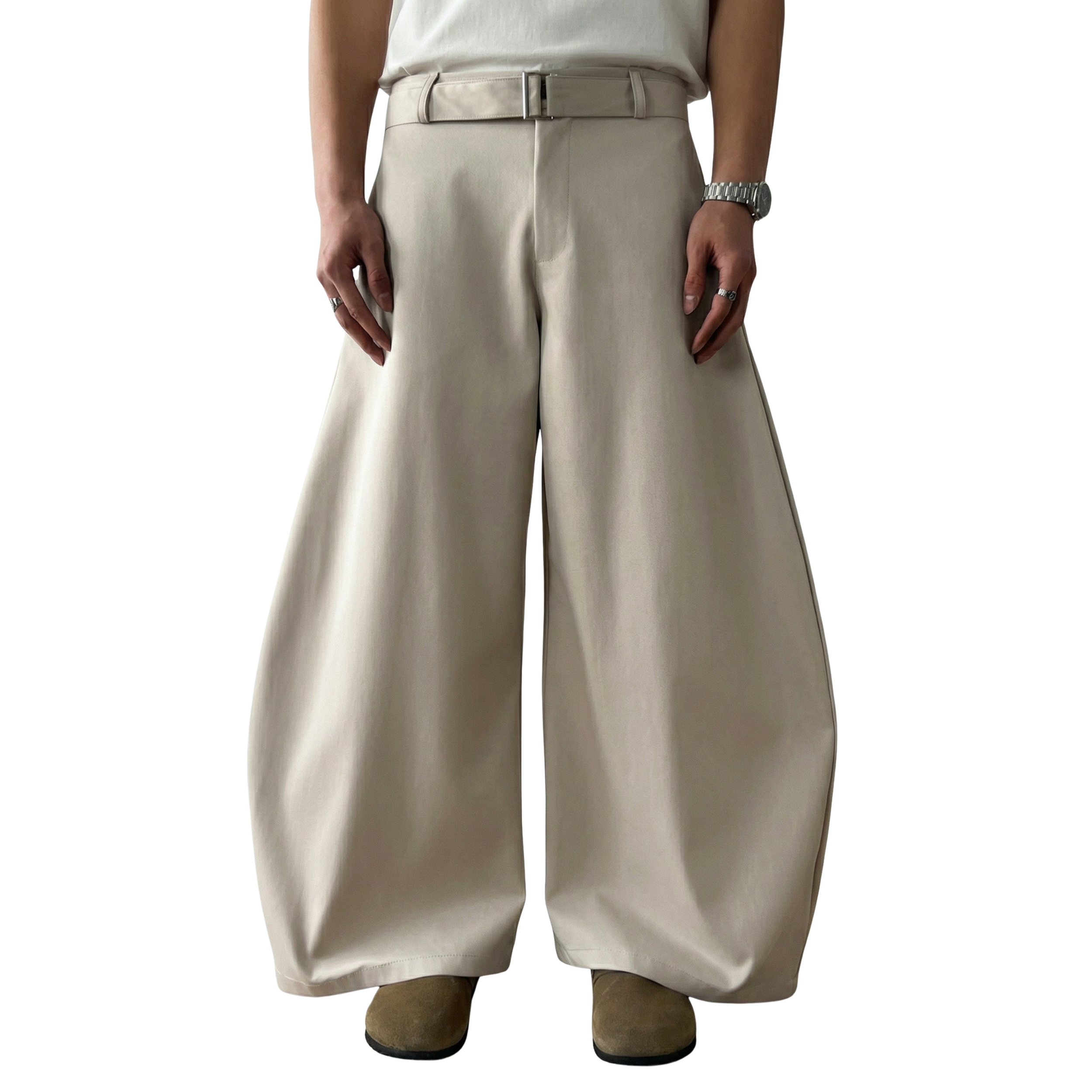 Wide Leg Belted Trousers