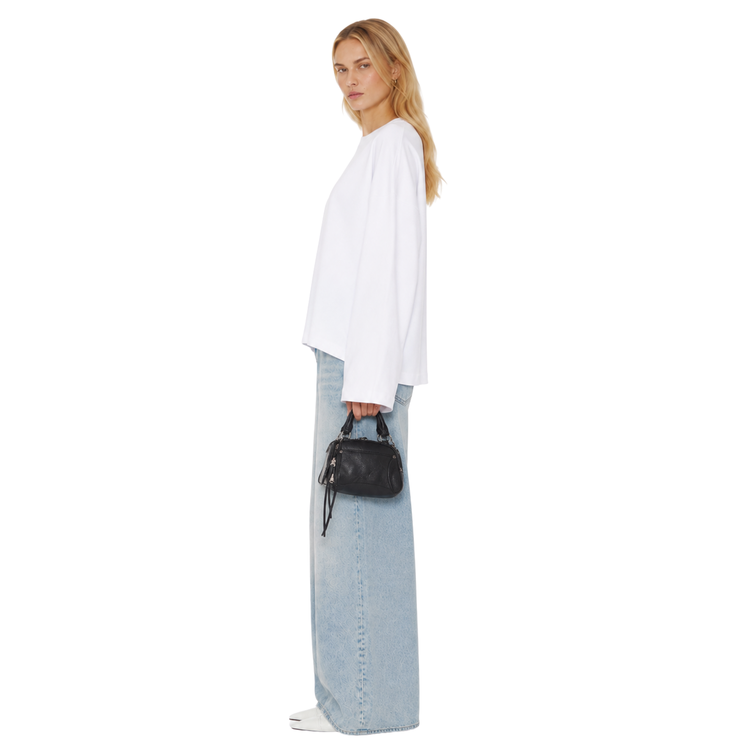 Boxy Cropped Long Sleeves T-shirt (White)