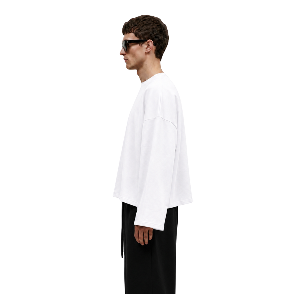 Boxy Cropped Long Sleeves T-shirt (White)