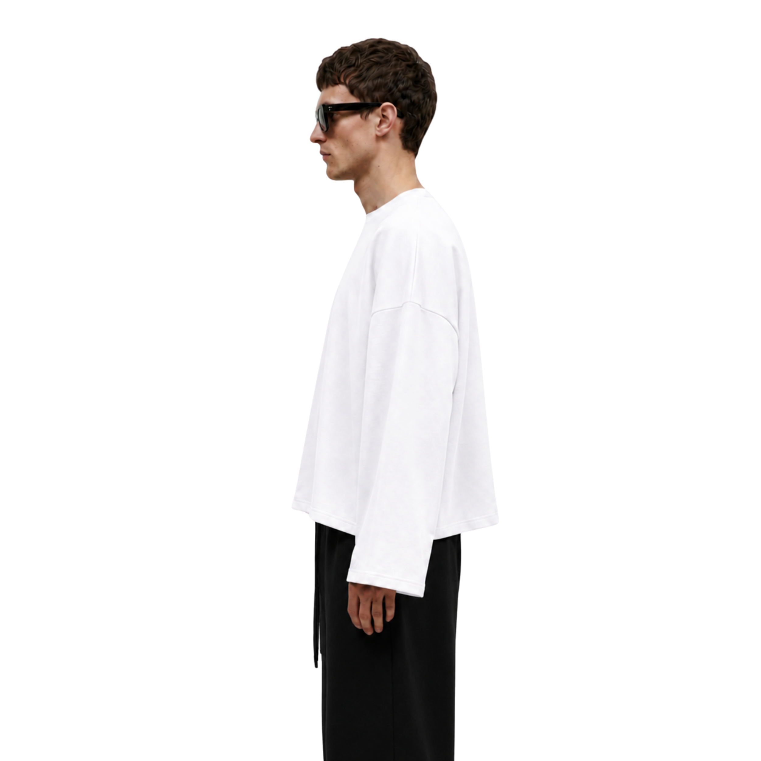 Boxy Cropped Long Sleeves T-shirt (White)