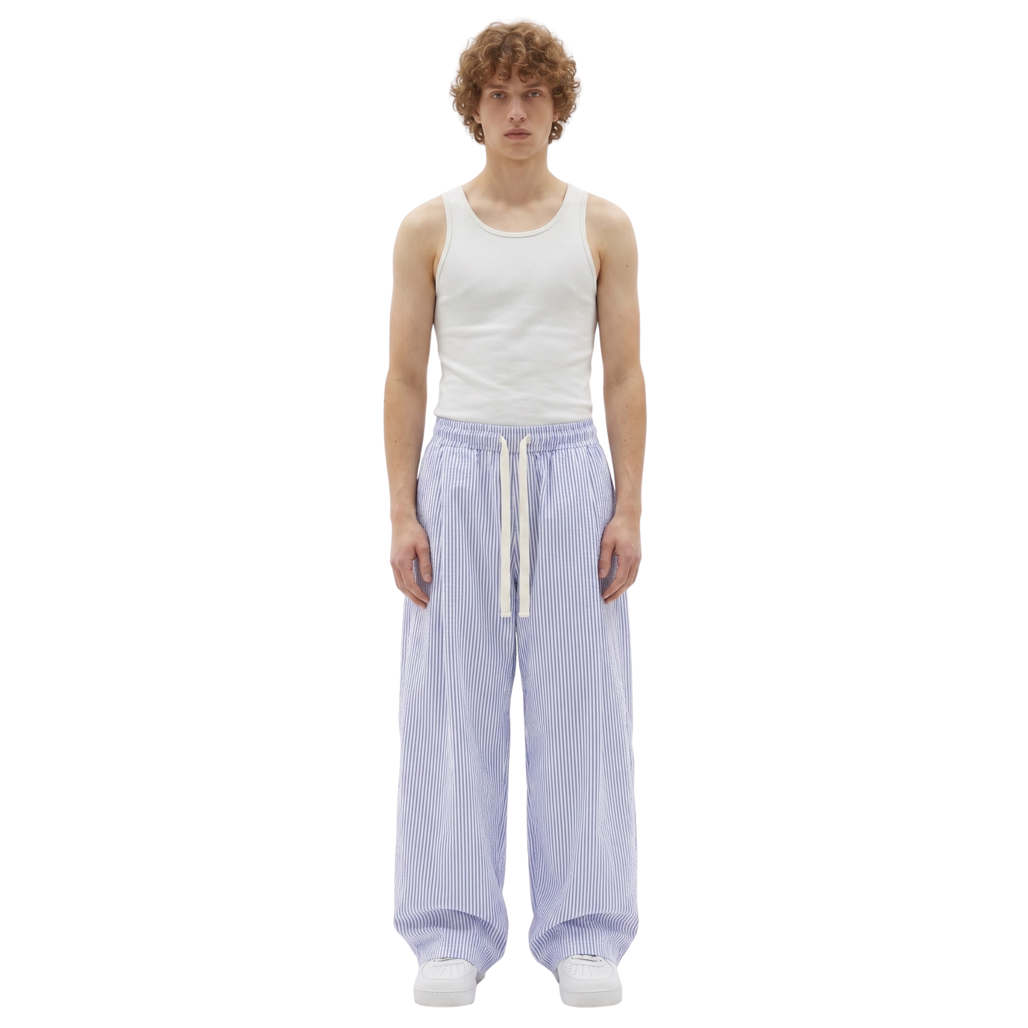 Two Tuck Striped Pants (White & Blue)