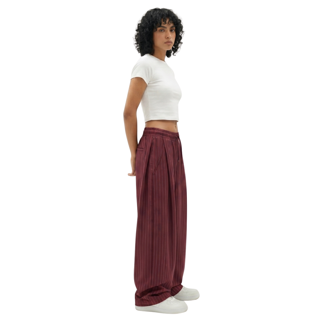 Pinstripe Two Tuck Pants (Burgundy)