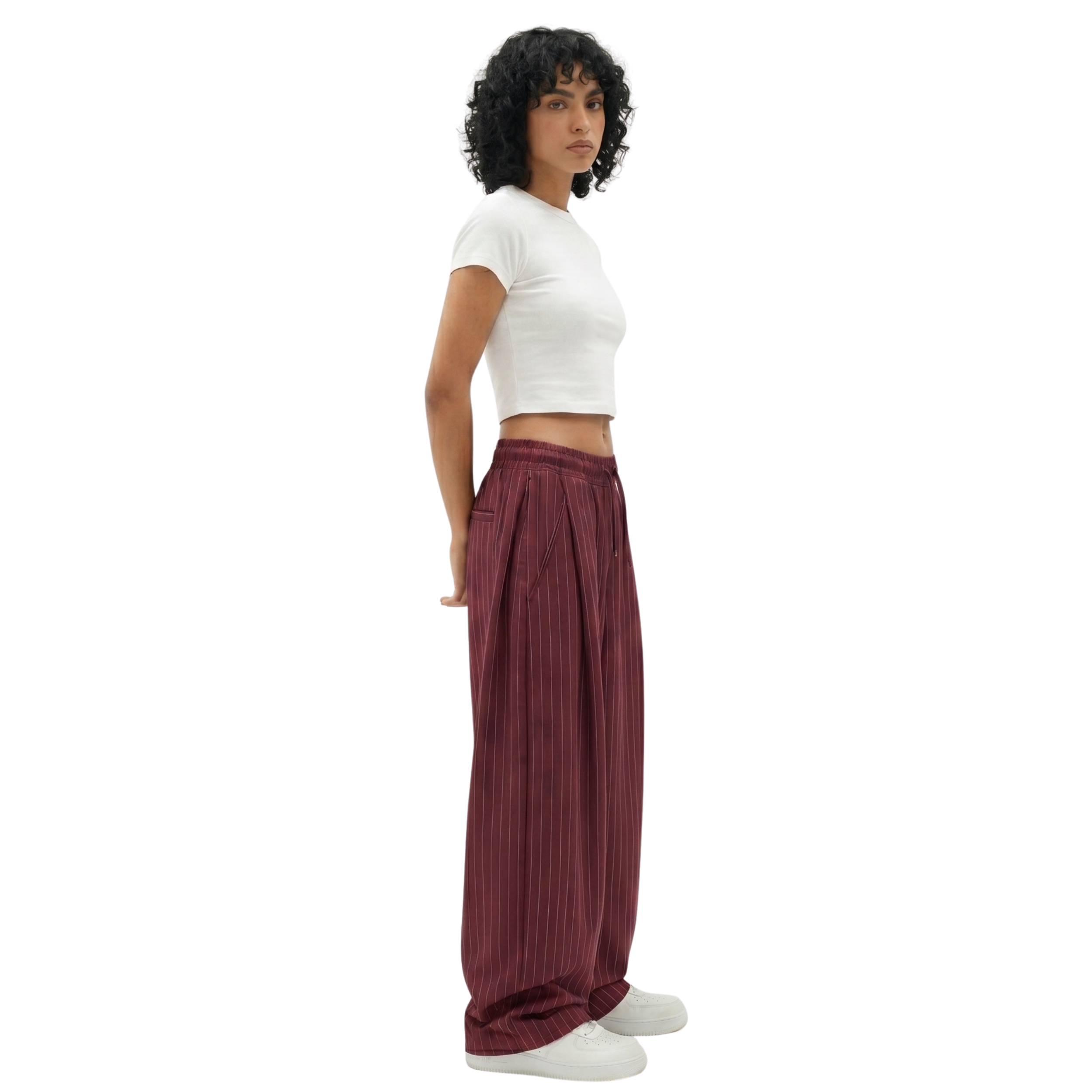 Pinstripe Two Tuck Pants (Burgundy)