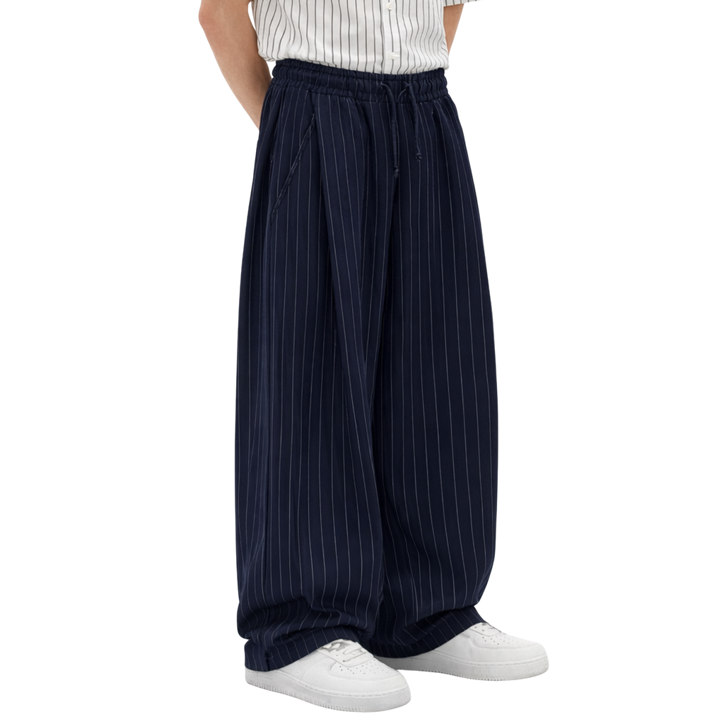 Pinstripe Two Tuck Pants (Navy Blue)