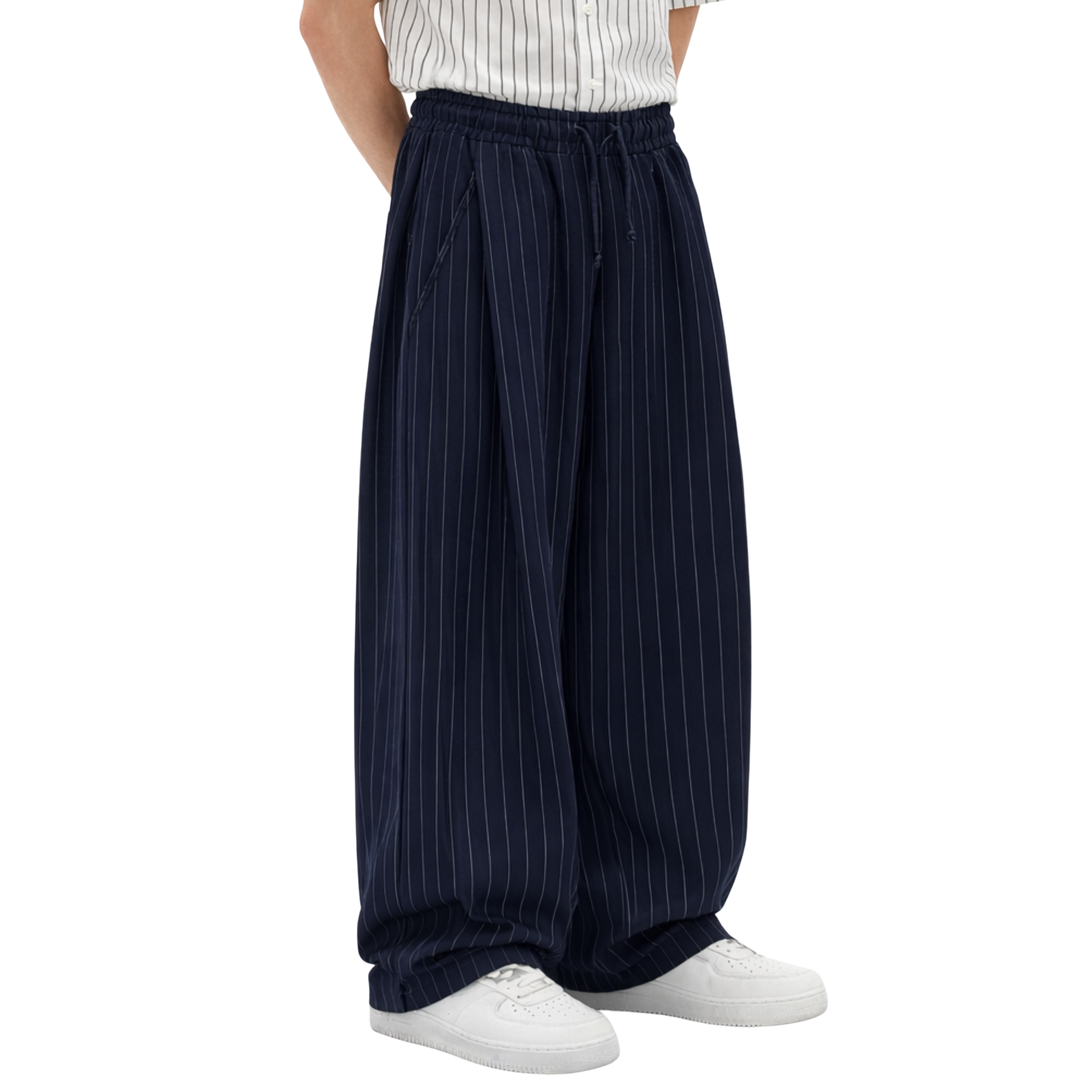 Pinstripe Two Tuck Pants (Navy Blue)