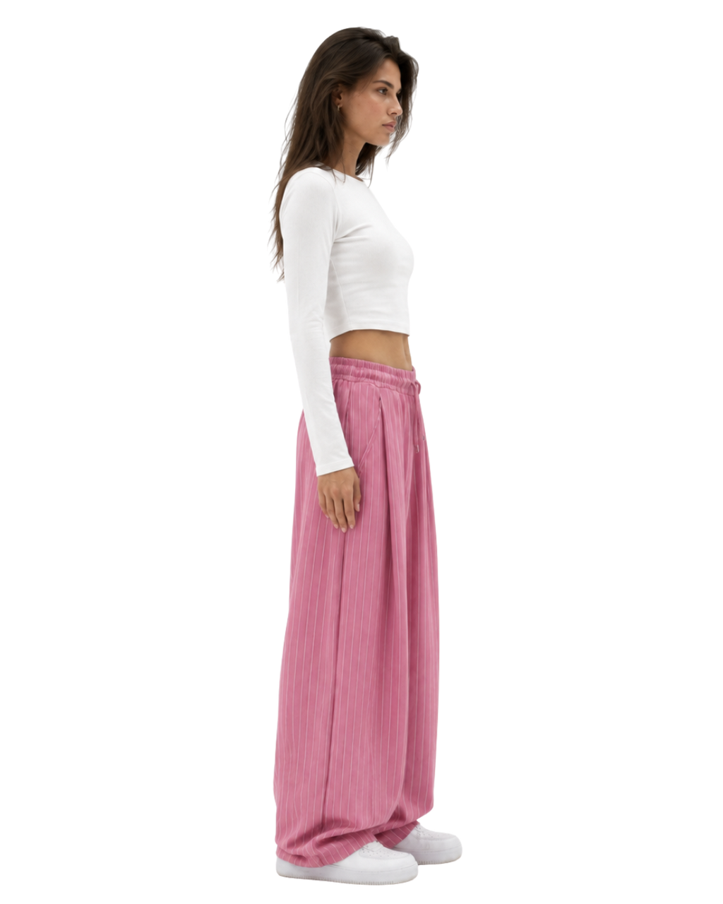 Pinstripe Two Tuck Pants (Pink)