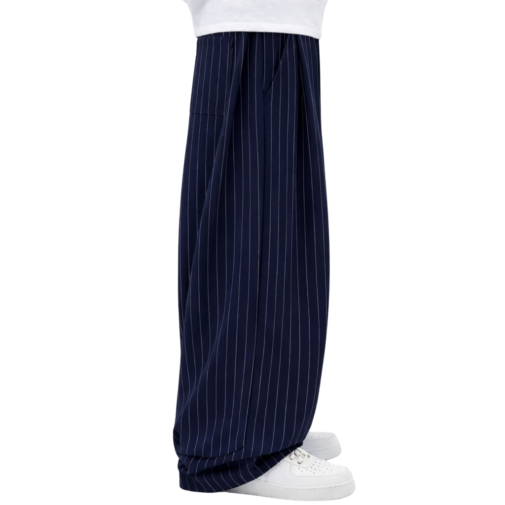 Pinstripe Two Tuck Pants (Navy Blue)