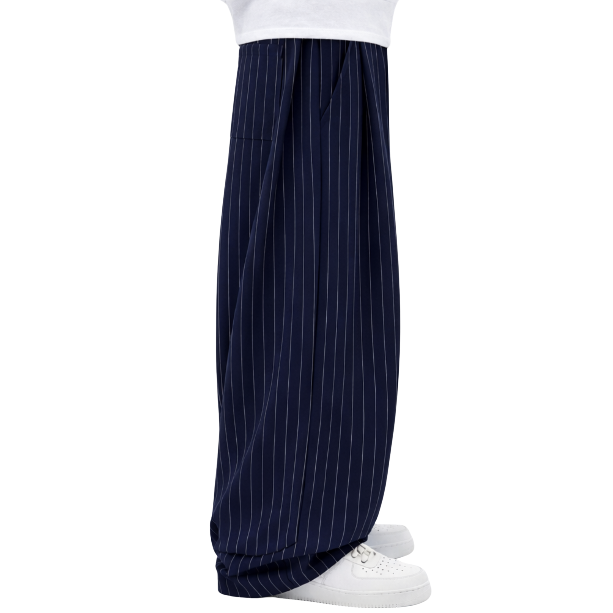Pinstripe Two Tuck Pants (Navy Blue)