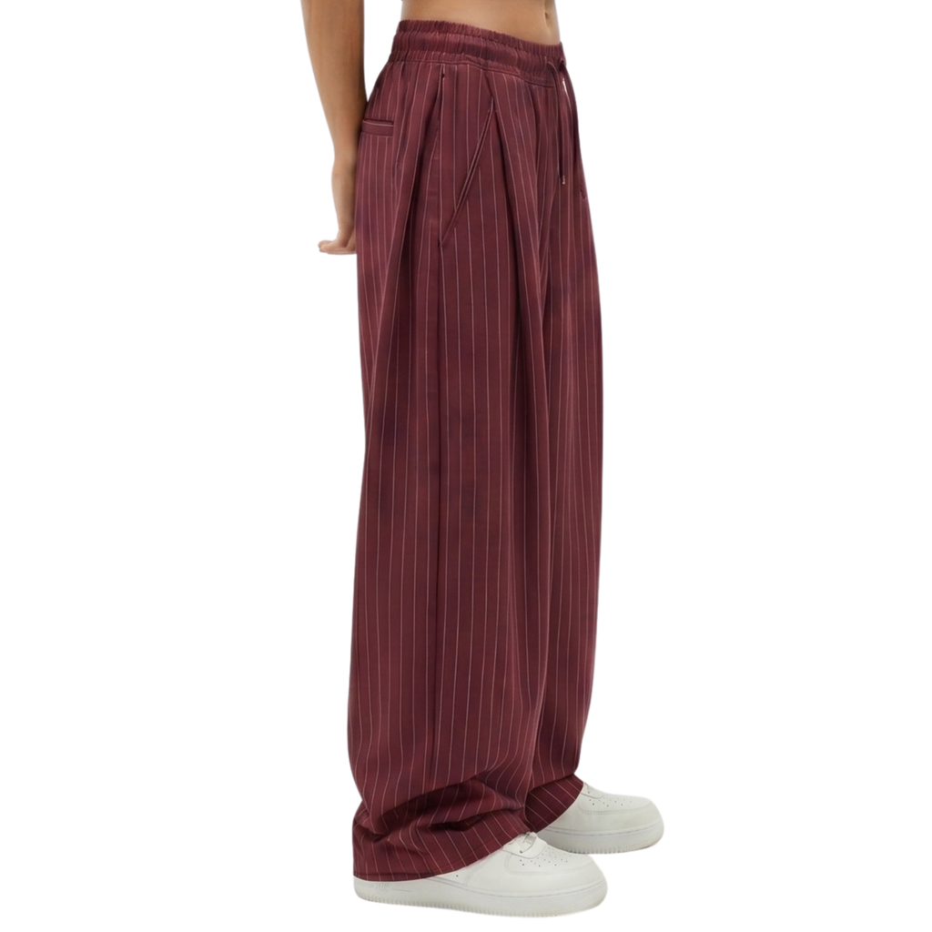 Pinstripe Two Tuck Pants (Burgundy)