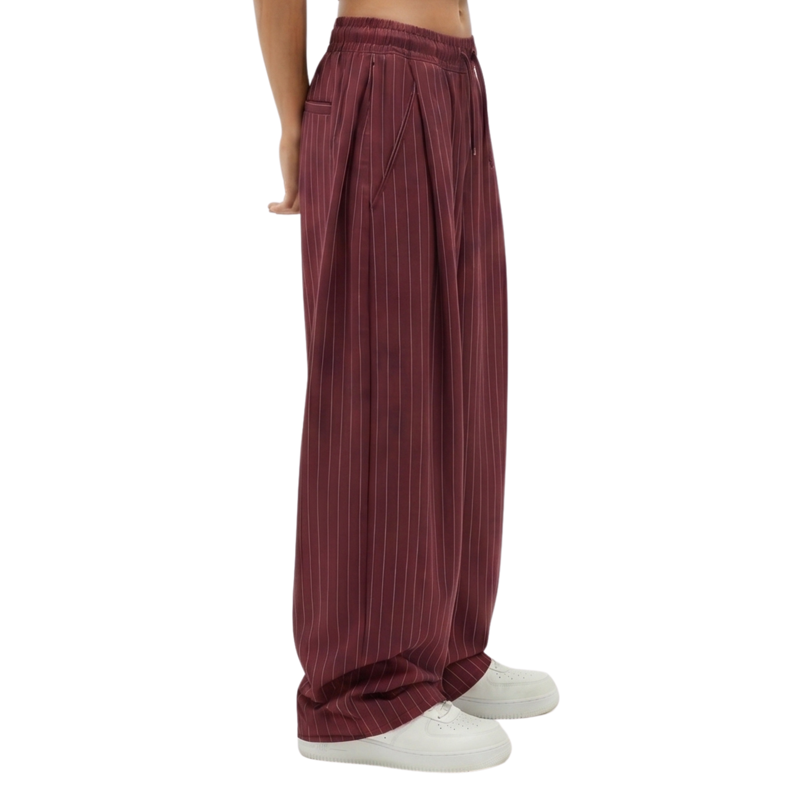 Pinstripe Two Tuck Pants (Burgundy)