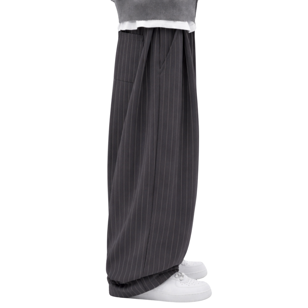 Pinstripe Two Tuck Pants (Dark Grey)