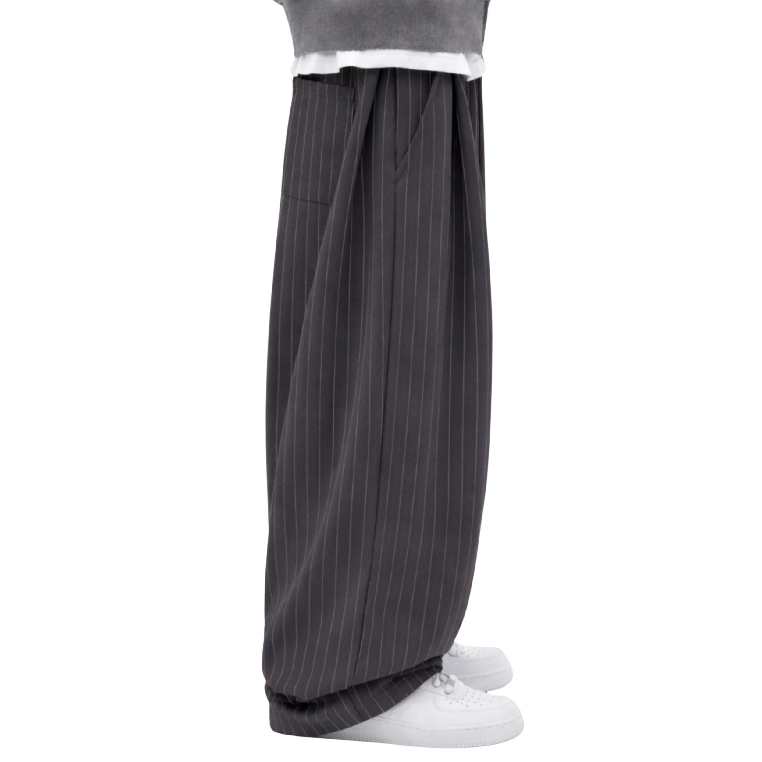 Pinstripe Two Tuck Pants (Dark Grey)