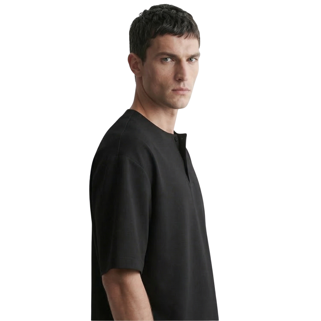 Cotton Henley T-shirt in Black