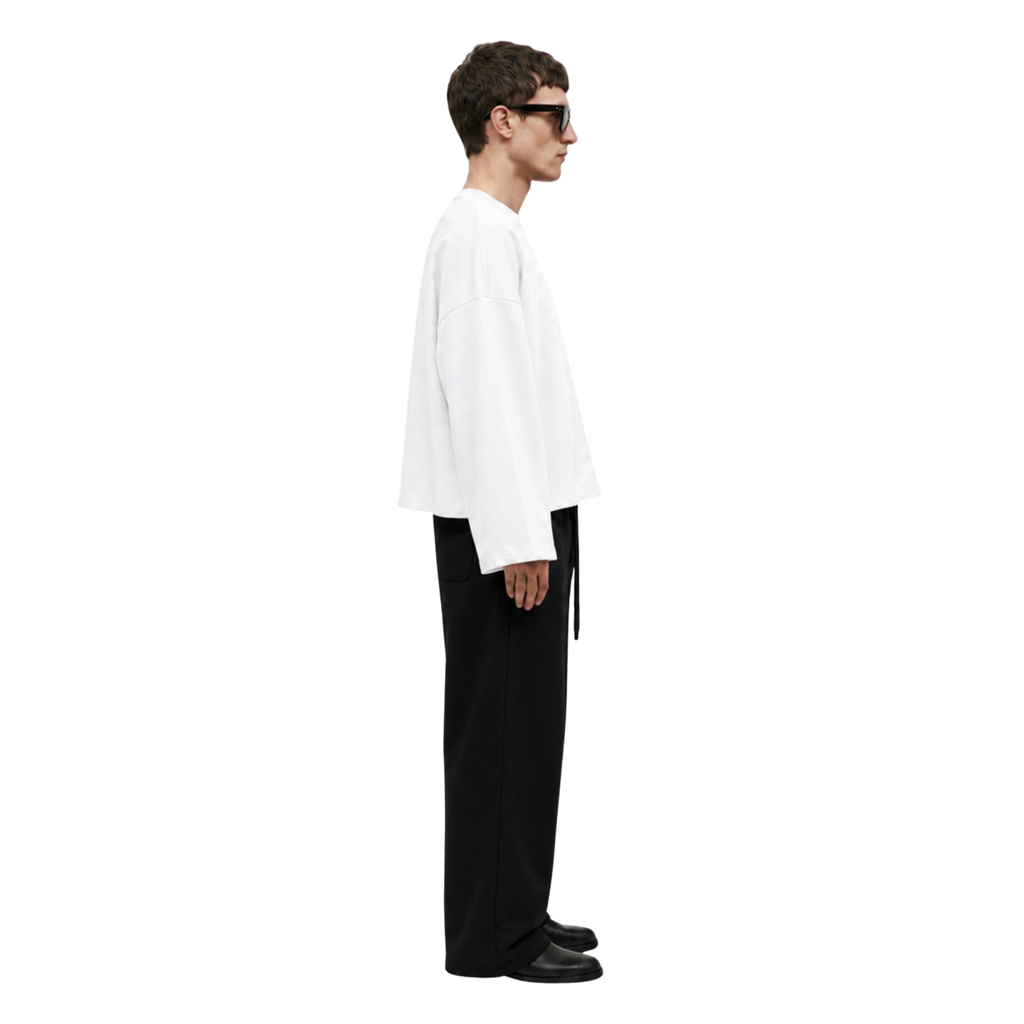Boxy Cropped Long Sleeves T-shirt (White)
