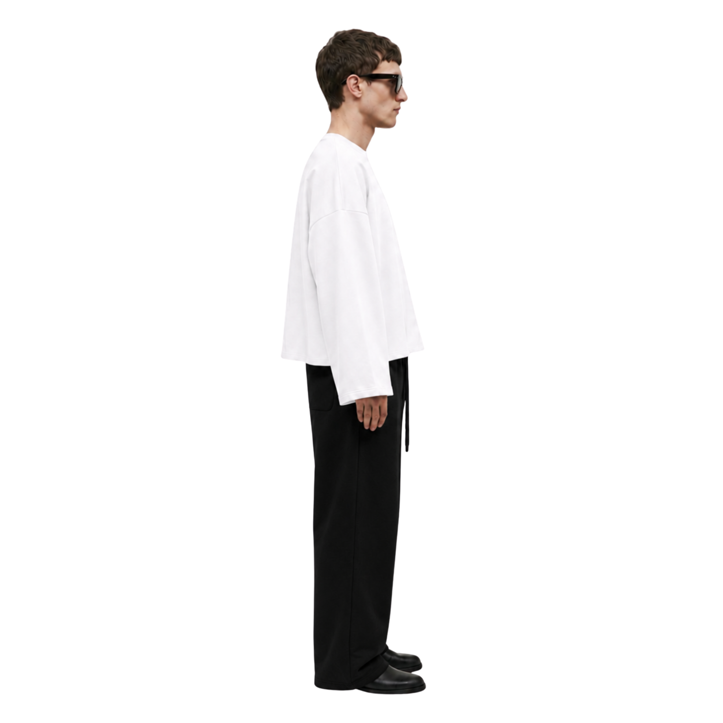 Boxy Cropped Long Sleeves T-shirt (White)