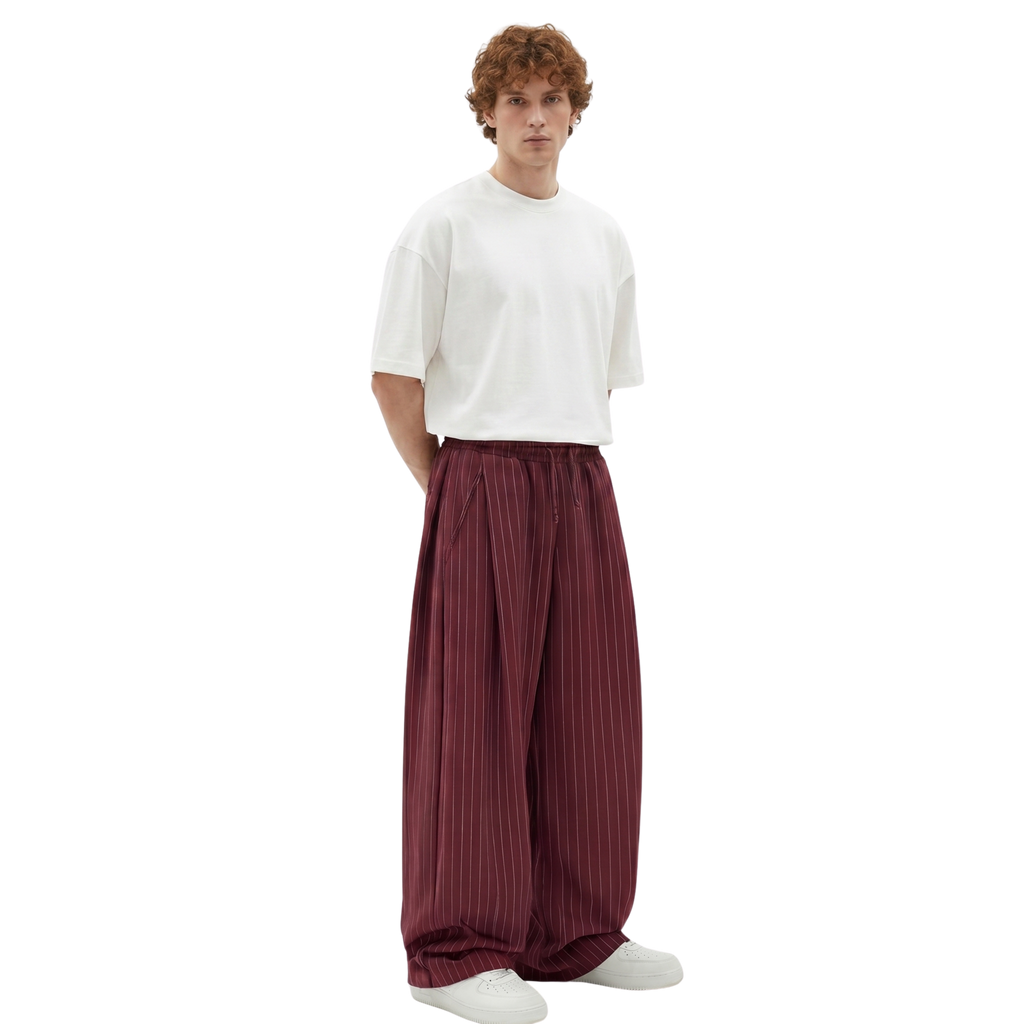 Pinstripe Two Tuck Pants (Burgundy)
