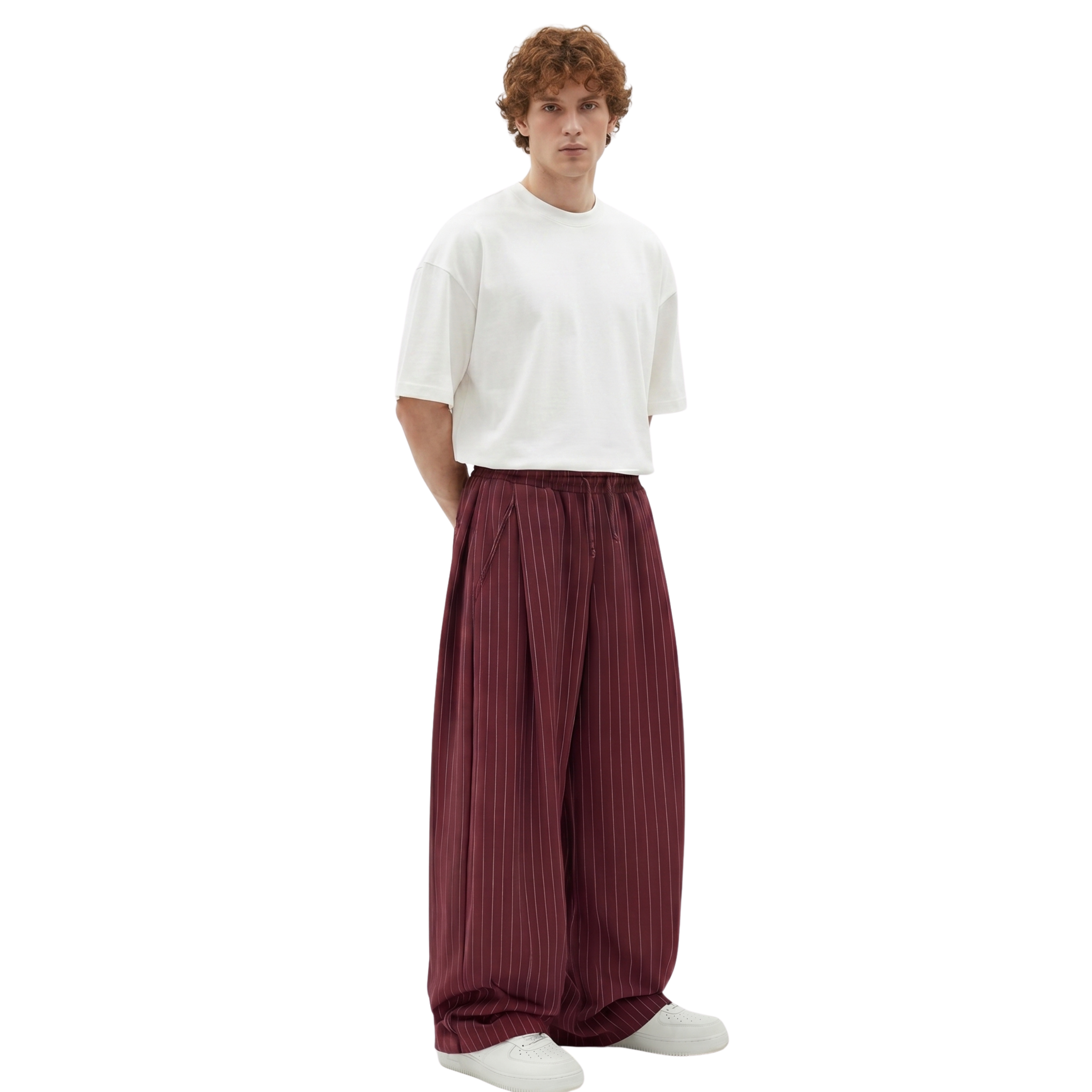Pinstripe Two Tuck Pants (Burgundy)