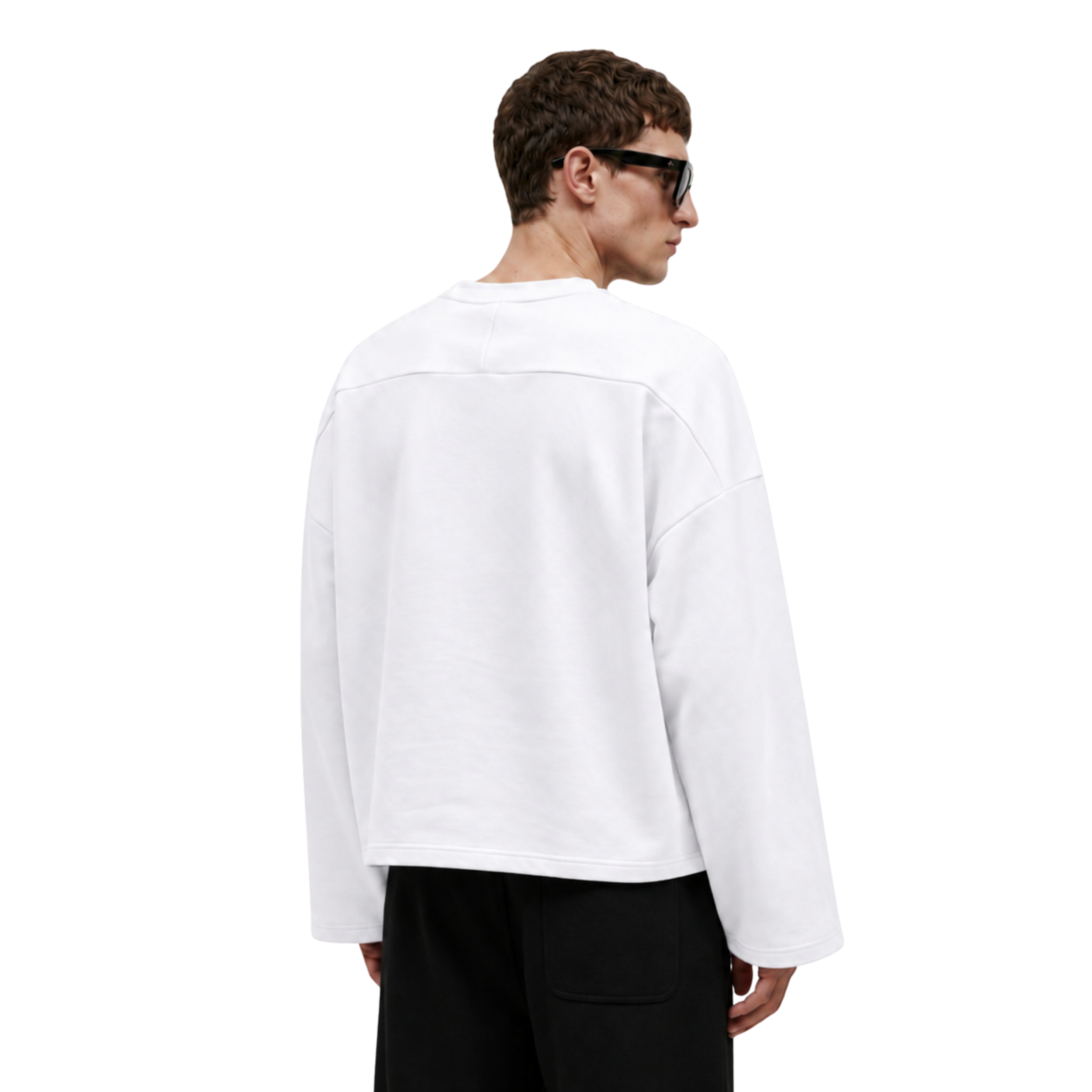Boxy Cropped Long Sleeves T-shirt (White)