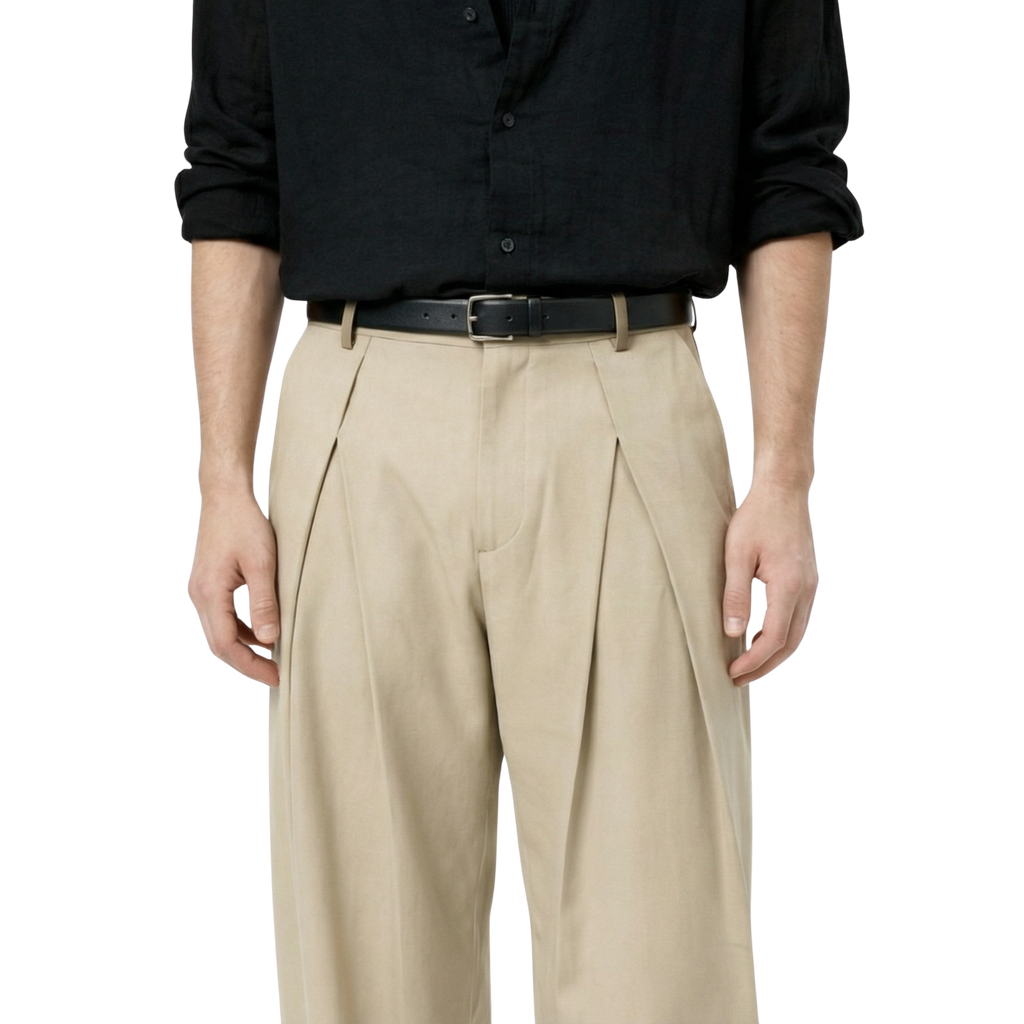 Double-Pleat Trousers (Beige)