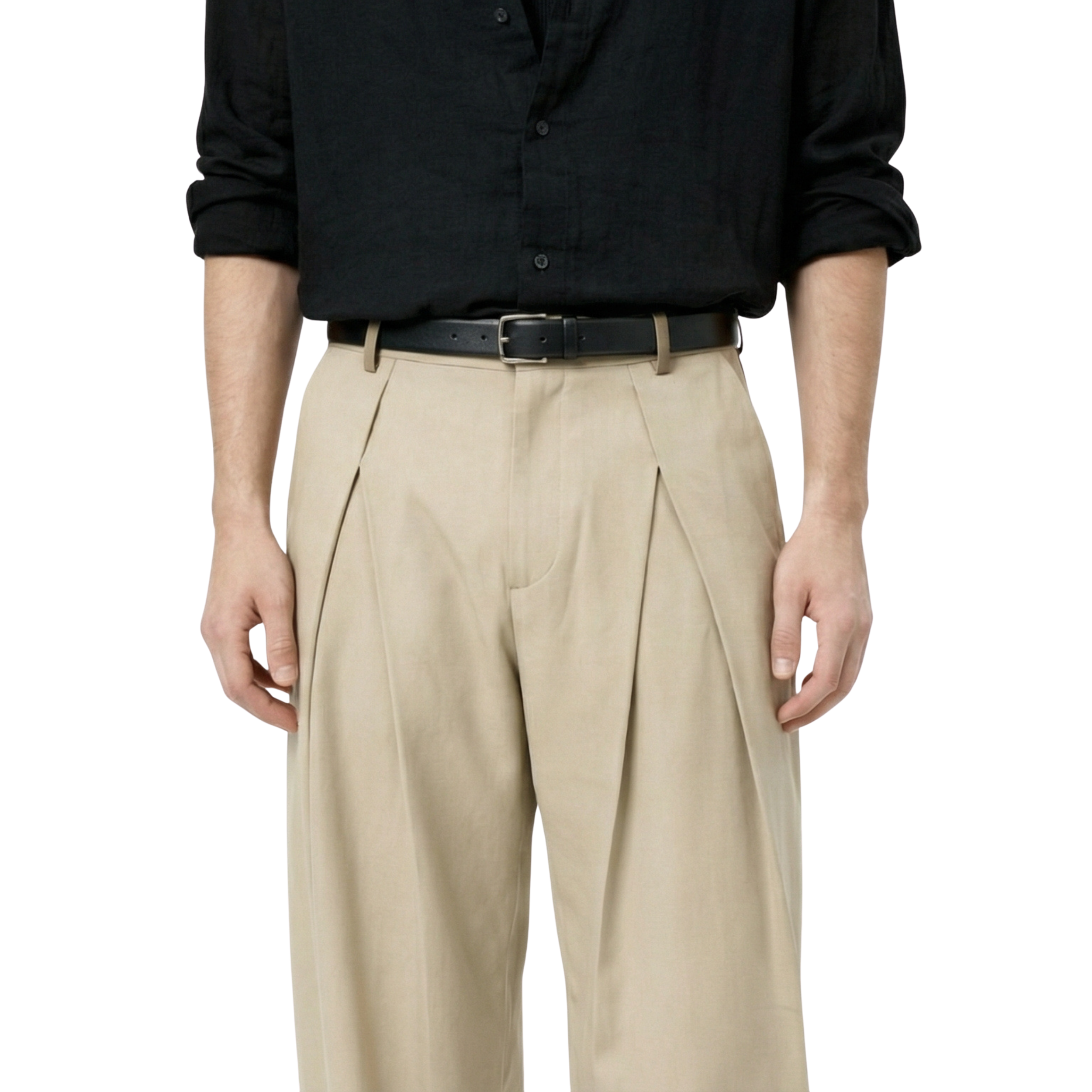 Double-Pleat Trousers (Beige)