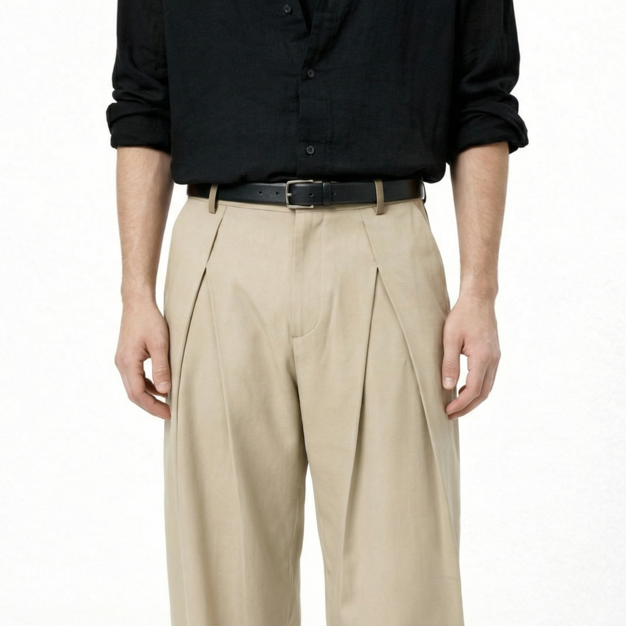 Double-Pleat Trousers (Beige)