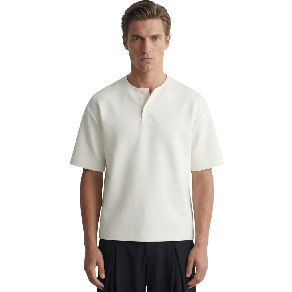 Cotton Henley T-shirt in White