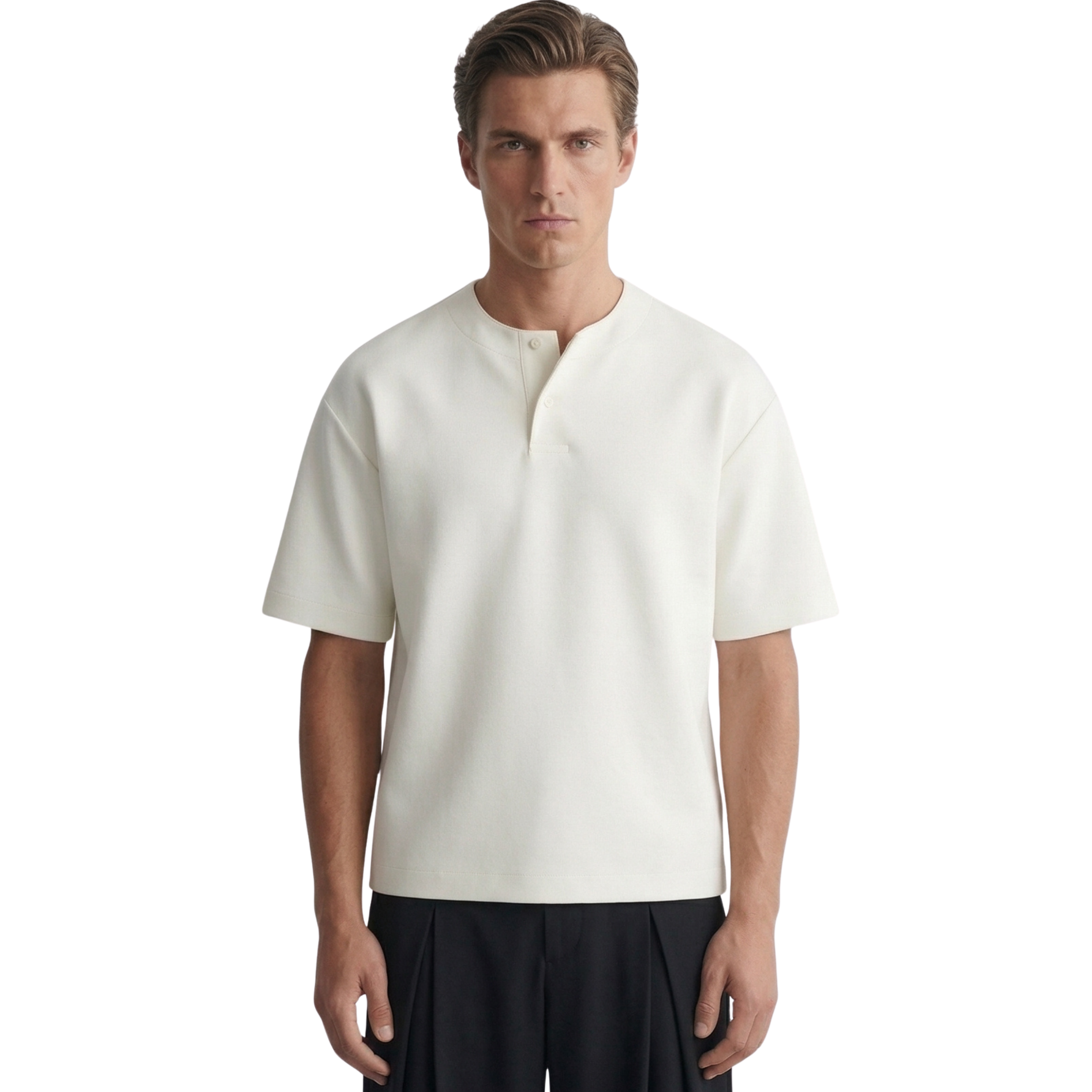 Cotton Henley T-shirt in White
