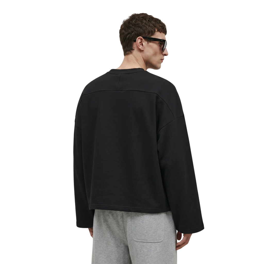 Boxy Cropped Long Sleeves T-shirt (Black)