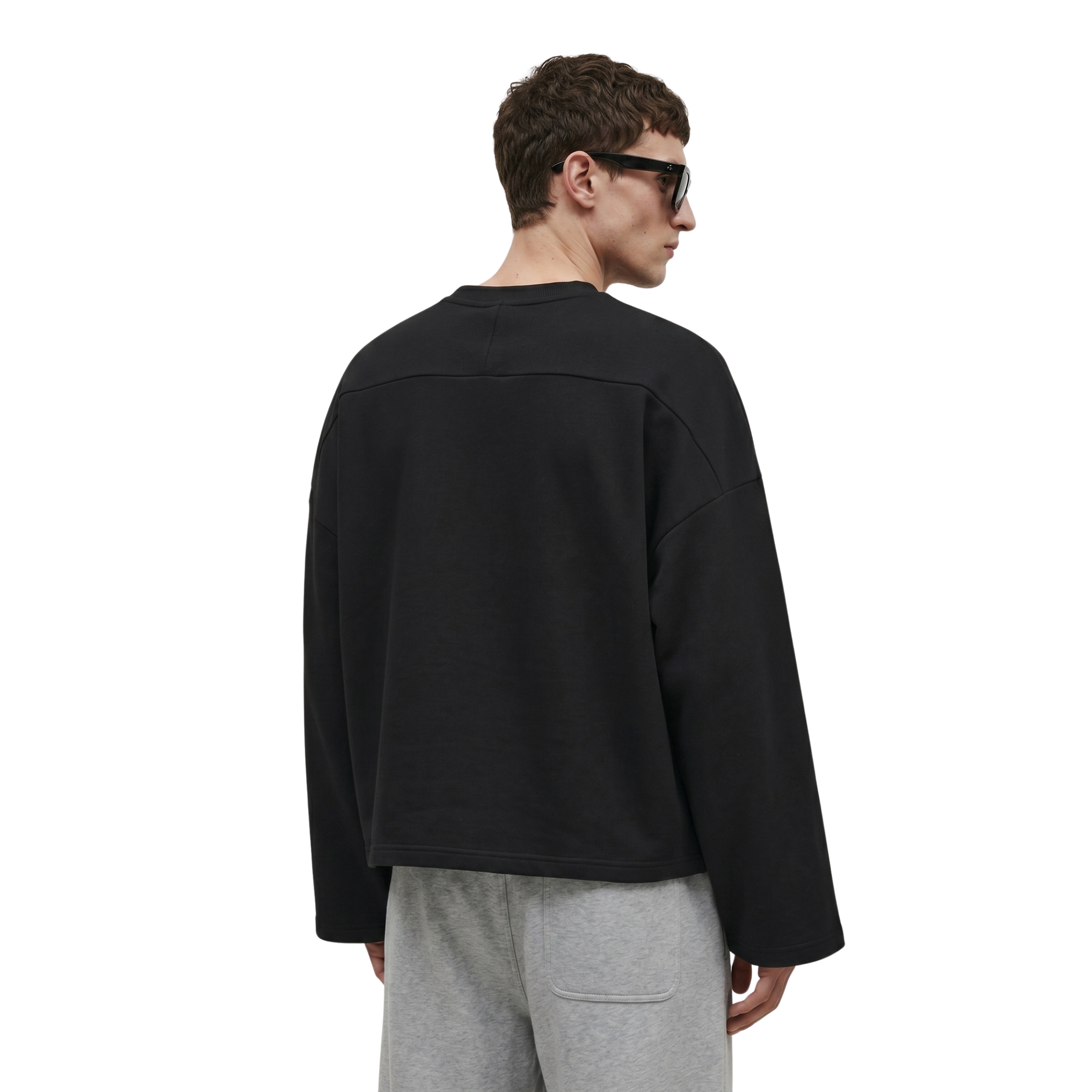 Boxy Cropped Long Sleeves T-shirt (Black)