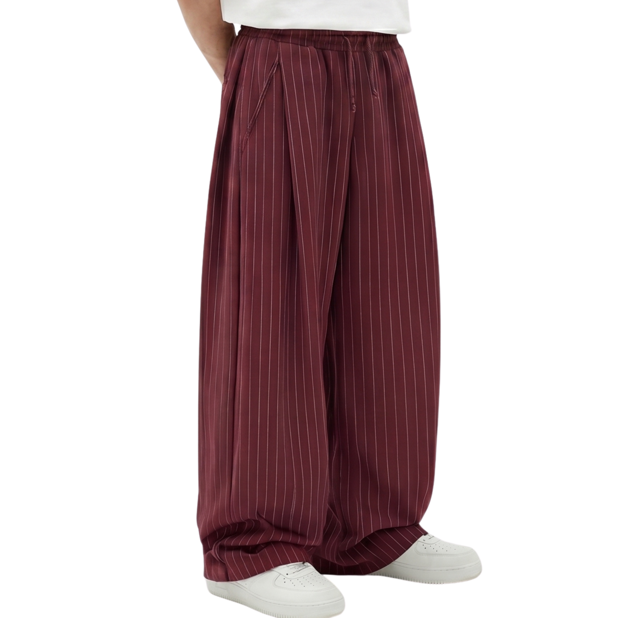 Pinstripe Two Tuck Pants (Burgundy)