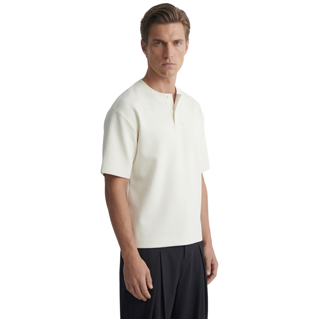 Cotton Henley T-shirt in White