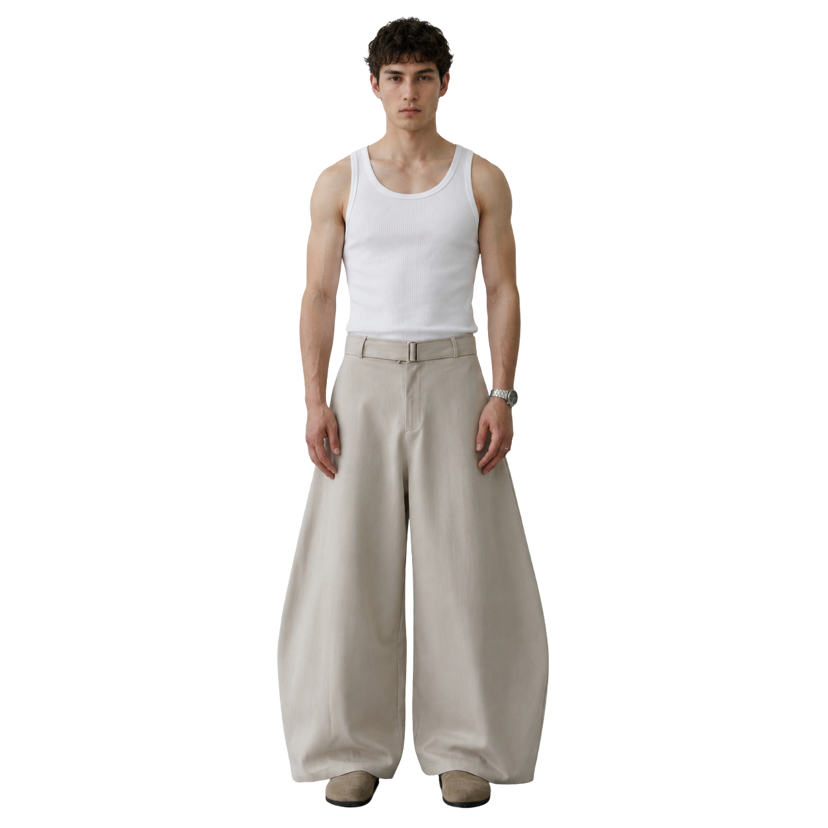 Wide Leg Belted Trousers
