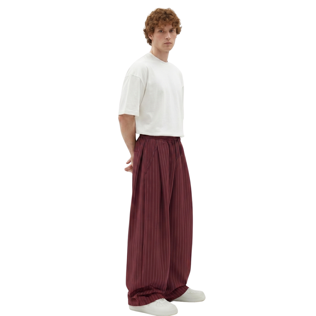 Pinstripe Two Tuck Pants (Burgundy)