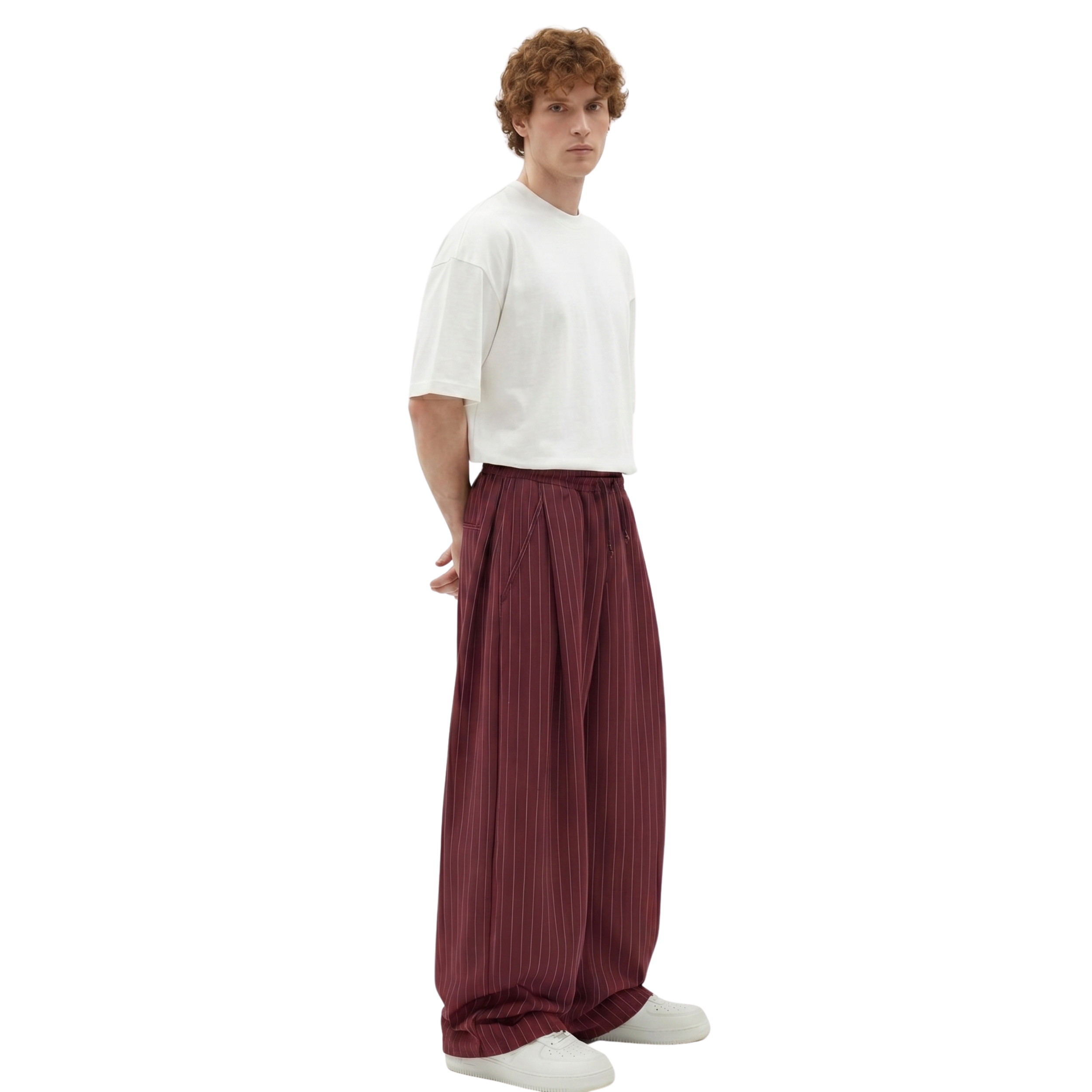 Pinstripe Two Tuck Pants (Burgundy)
