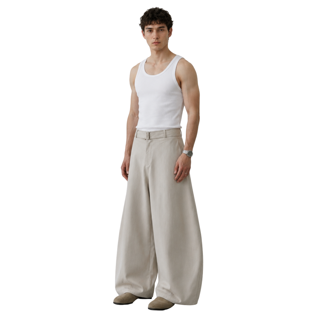 Wide Leg Belted Trousers
