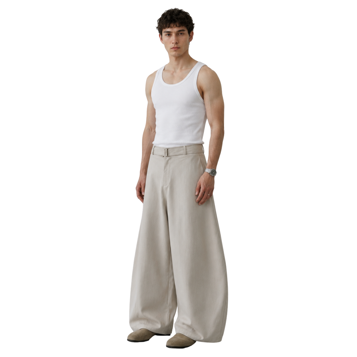 Wide Leg Belted Trousers
