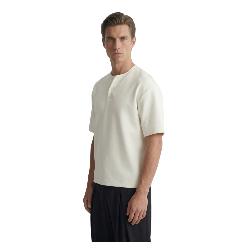 Cotton Henley T-shirt in White