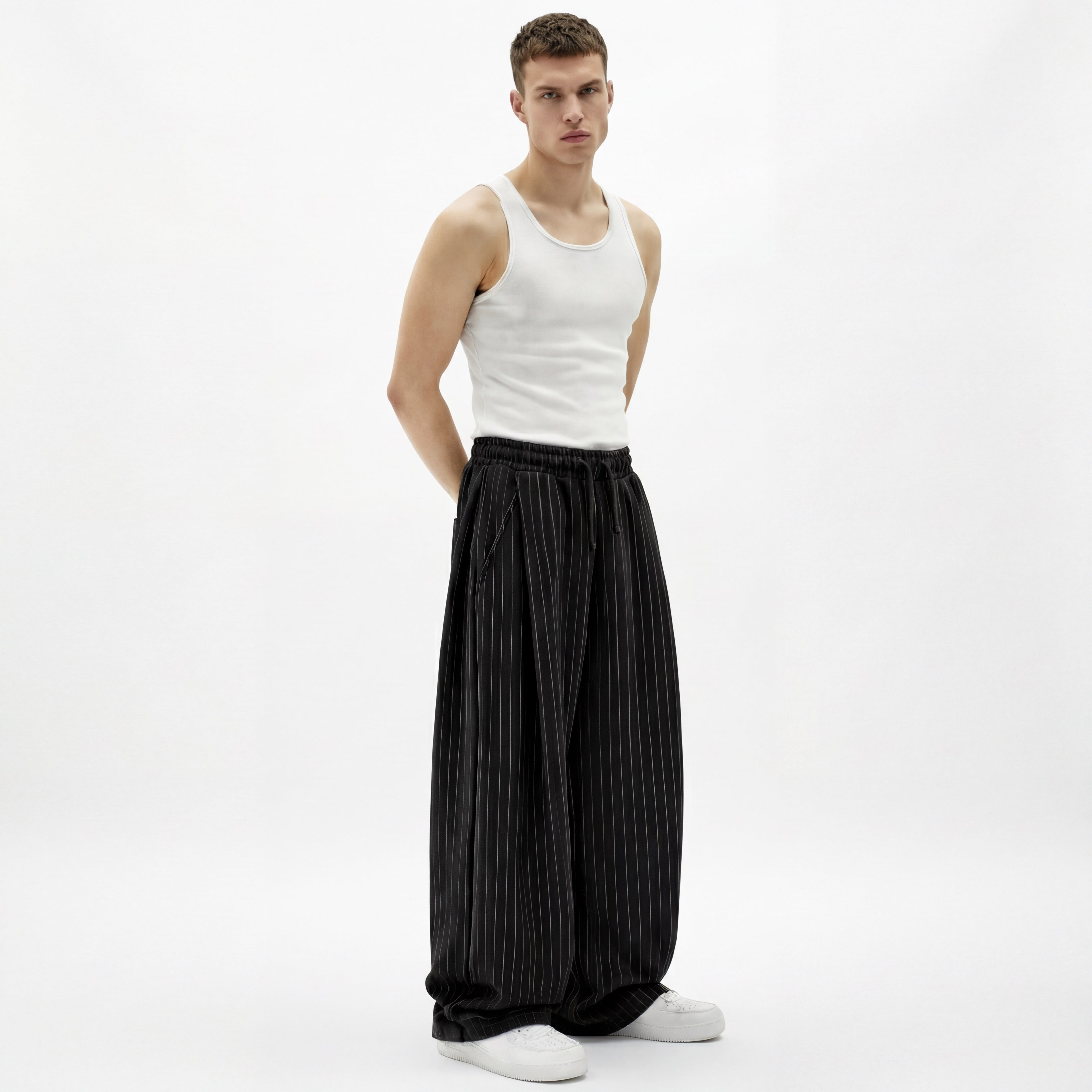 Pinstripe Two Tuck Pants (Black)