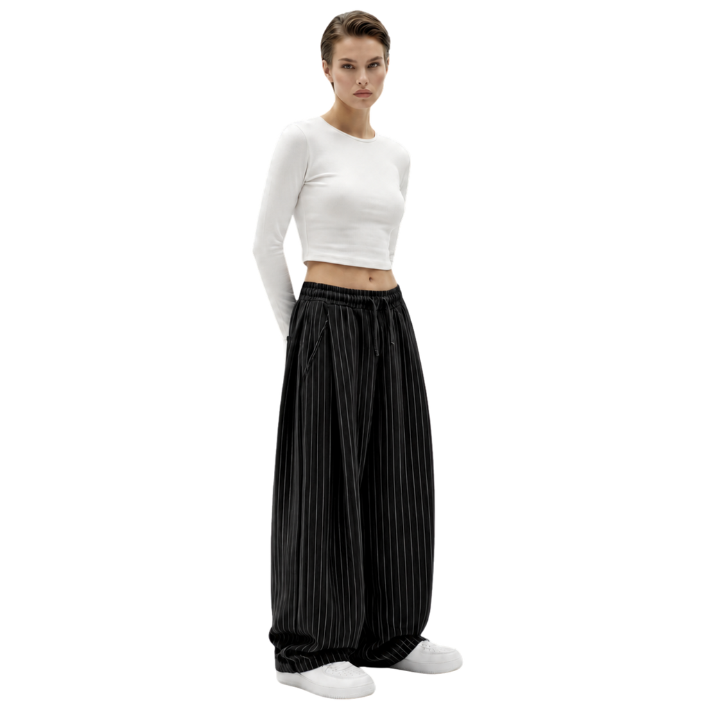 Pinstripe Two Tuck Pants (Black)