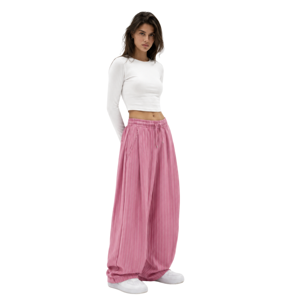 Pinstripe Two Tuck Pants (Pink)